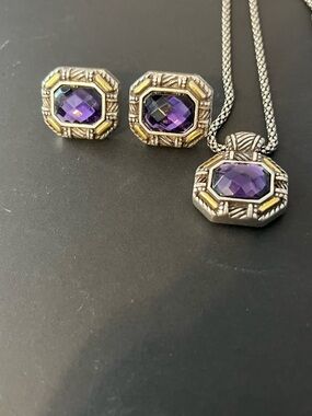 Brighton Silver-Tone Necklace and Earrings with Purple Stones